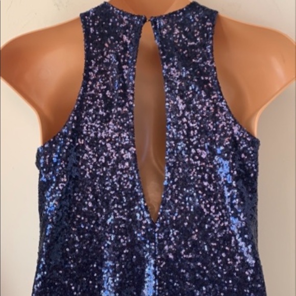 FREE PEOPLE Sleeveless Blue Liquid Shine Sequin Mini Dress S - Picture 7 of 13